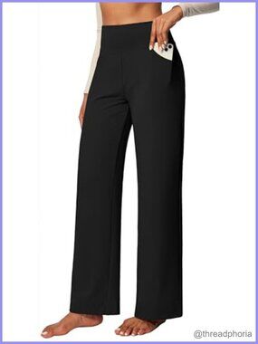 Wide Leg Yoga Pants with Pockets High Waist Stretch Dress Pants